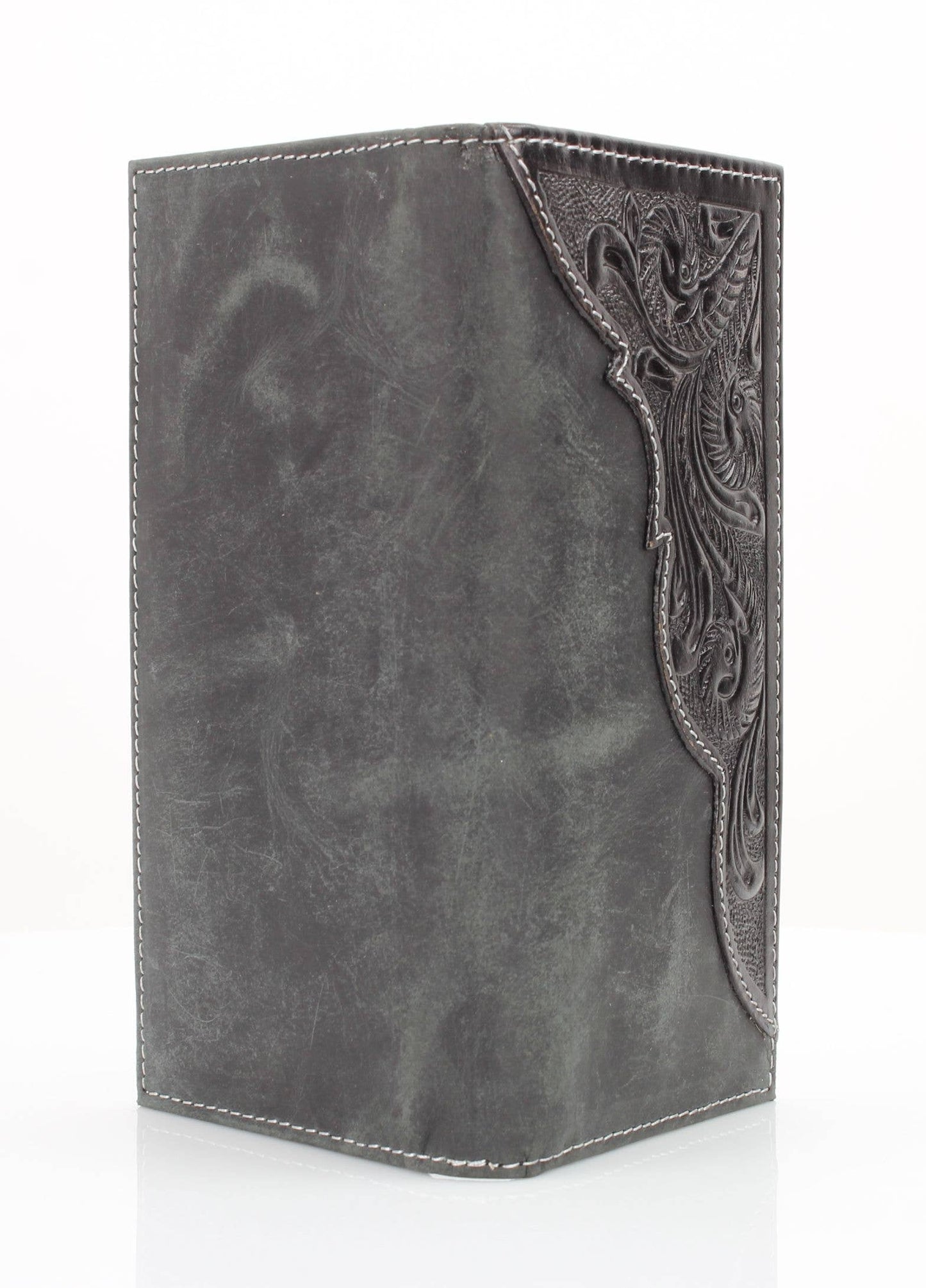 American Bison Oil Pull Up Tooled Leather Accent Rodeo Wallet Black