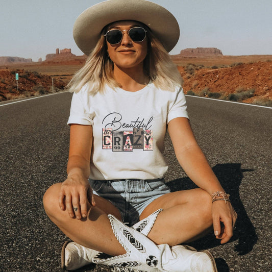 Beautiful Crazy Country Western T-Shirt: White