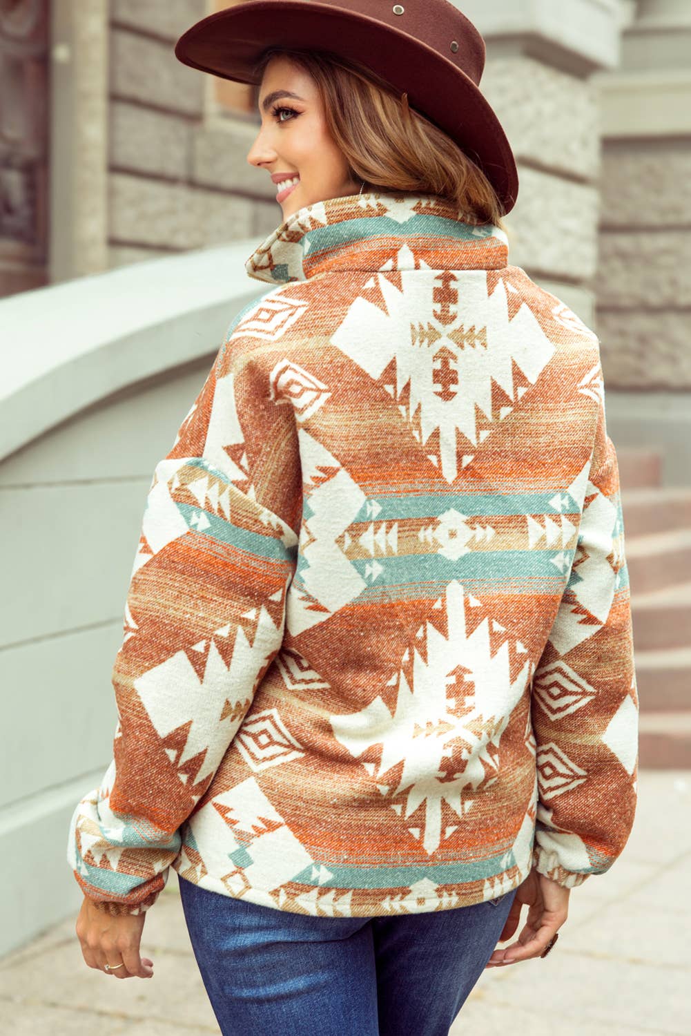 Quarter Zip Elastic Cuffs Western Pullover: Khaki