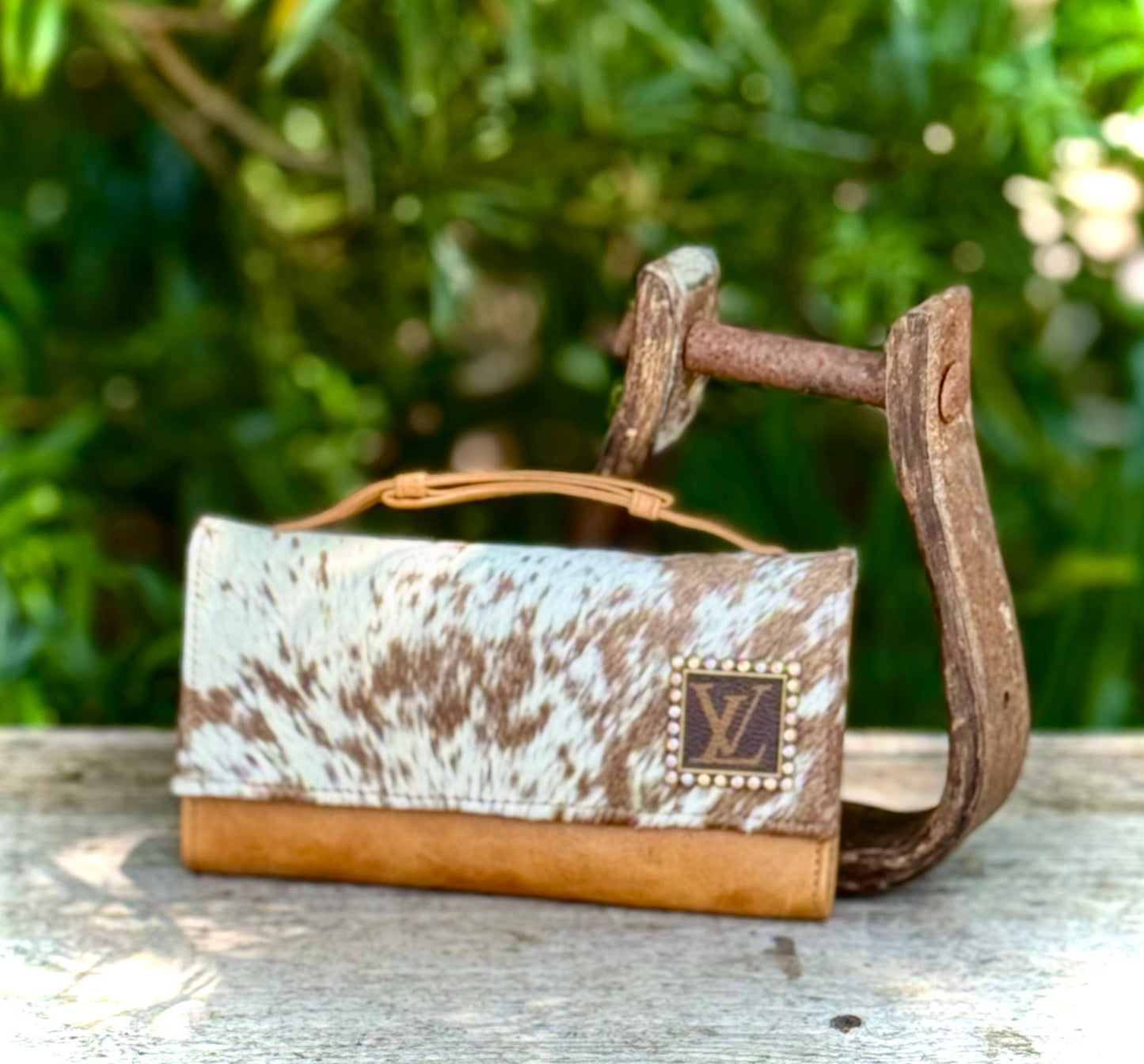 Upcycled LV Cowhide Leather Wallet Clutch Card Holder 