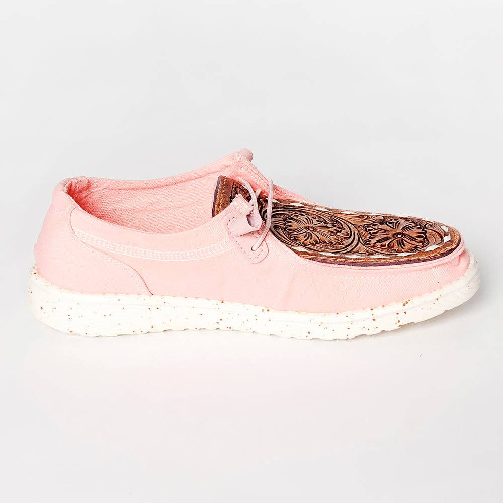 American Darling genuine leather trim shoe footwear slip on, pink, tooled