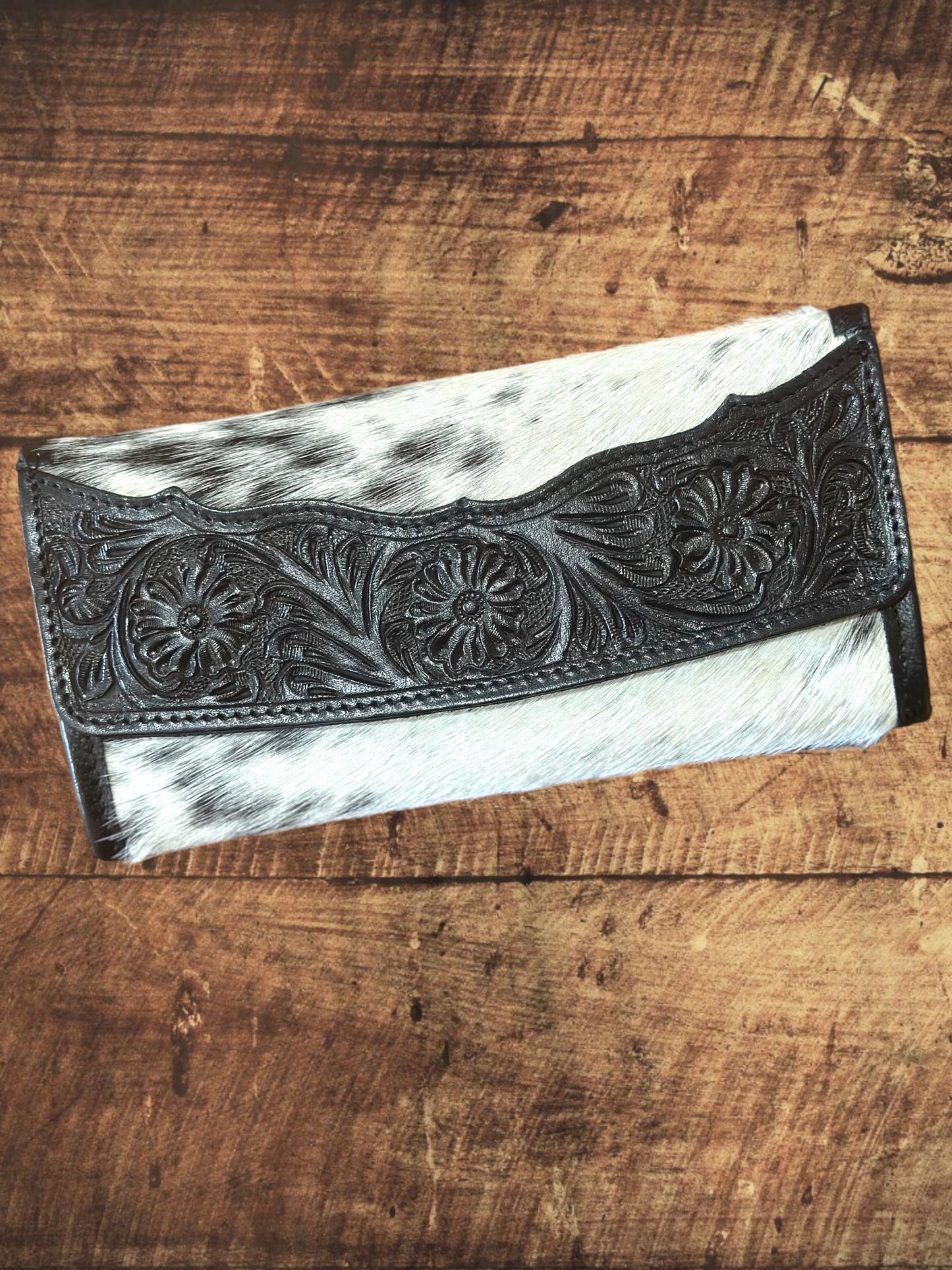 Tooled cowhide Trifold Wallet