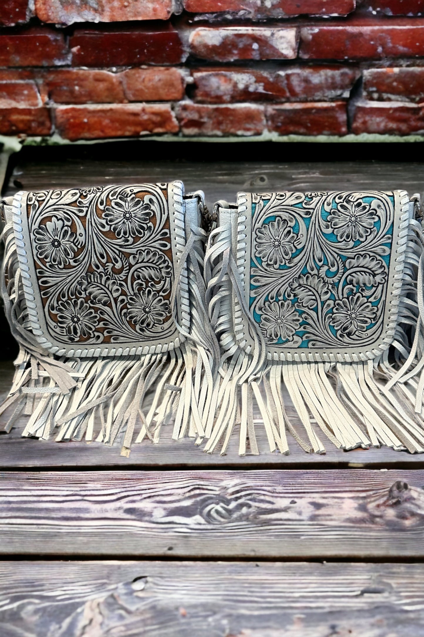 Leather Lasercut Fringe Crossbody Purse