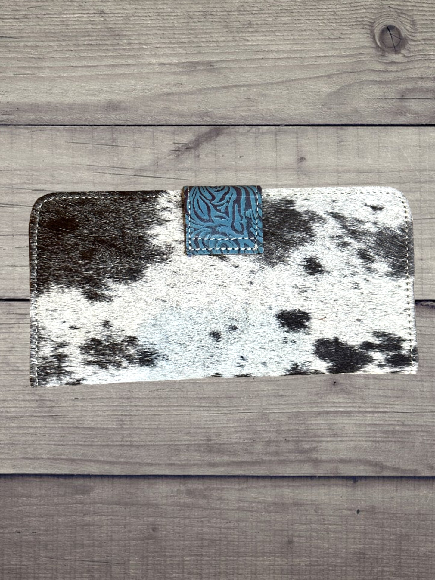 Floral Leather Wallet - tooled turquoise