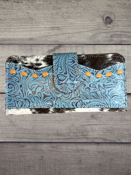 Floral Leather Wallet - tooled turquoise