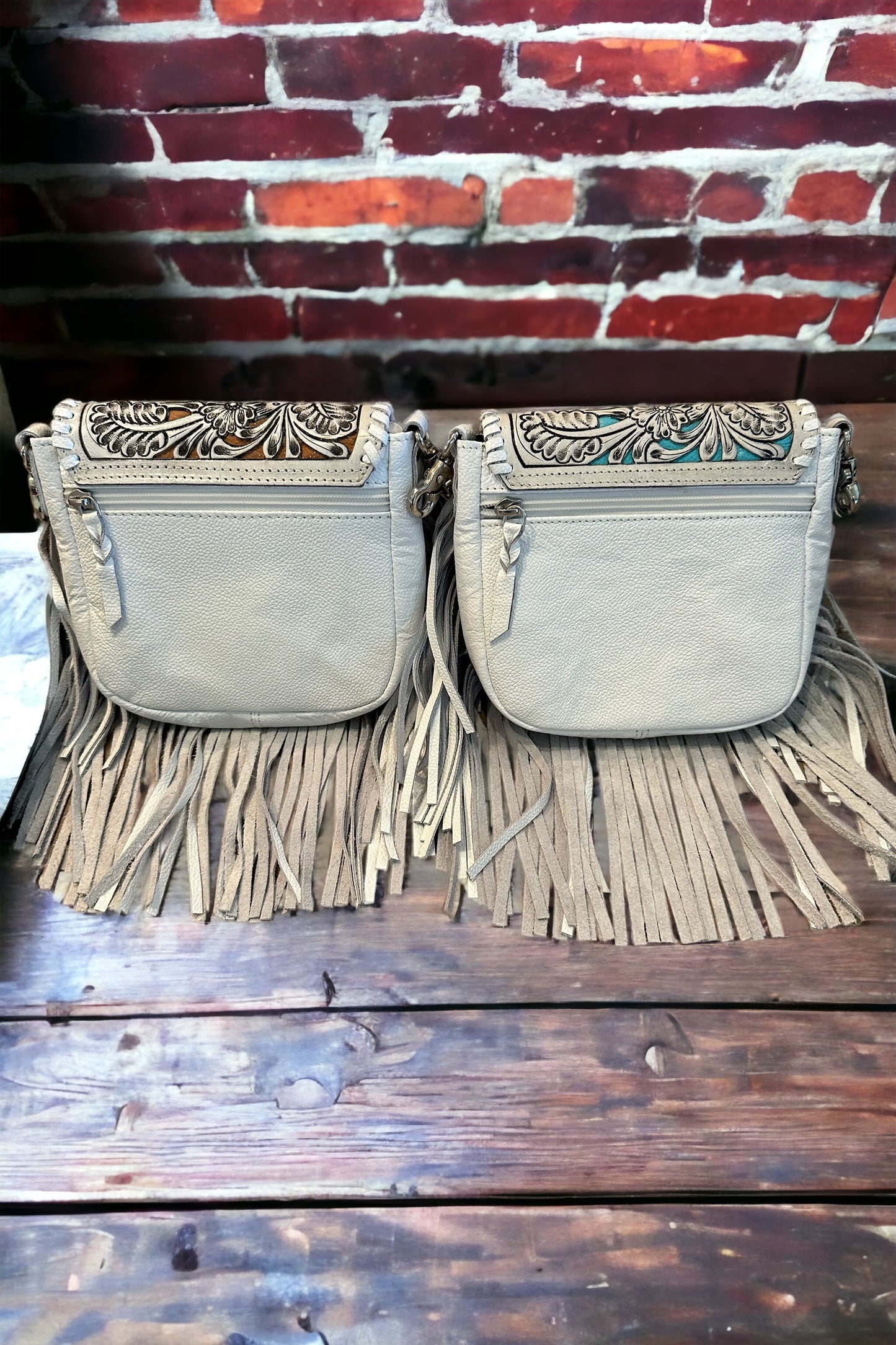 Leather Lasercut Fringe Crossbody Purse