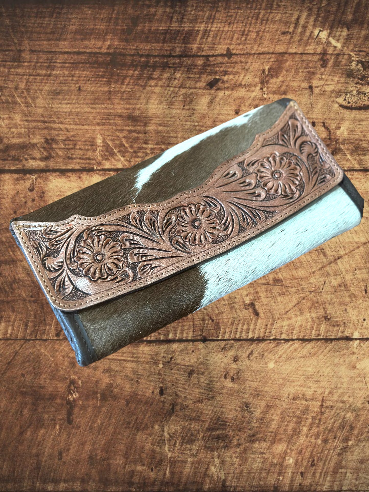 Tooled cowhide Trifold Wallet