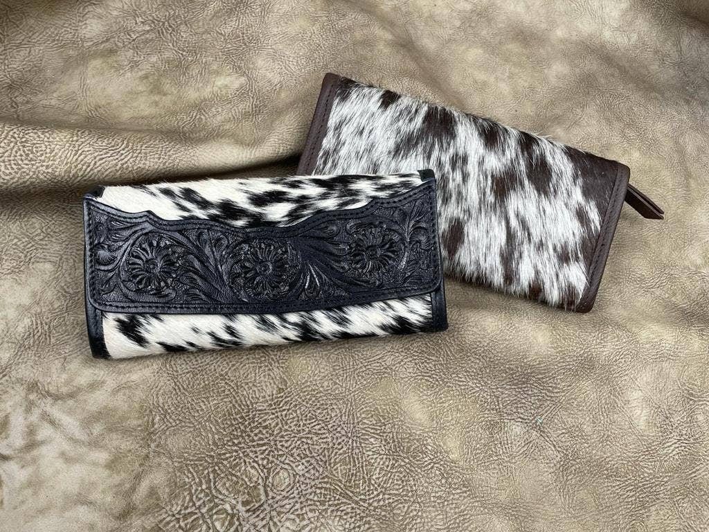 Tooled cowhide Trifold Wallet