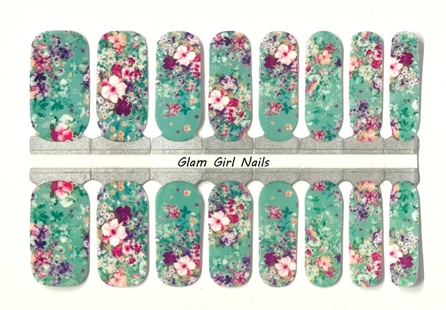 Purple and Green Floral Nail Wraps