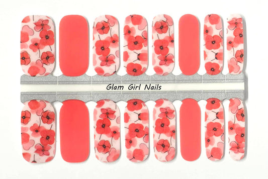 Spring Coral Floral Nail Wraps