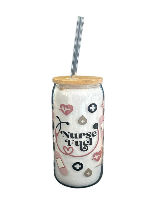 Nurse fuel beer can glass